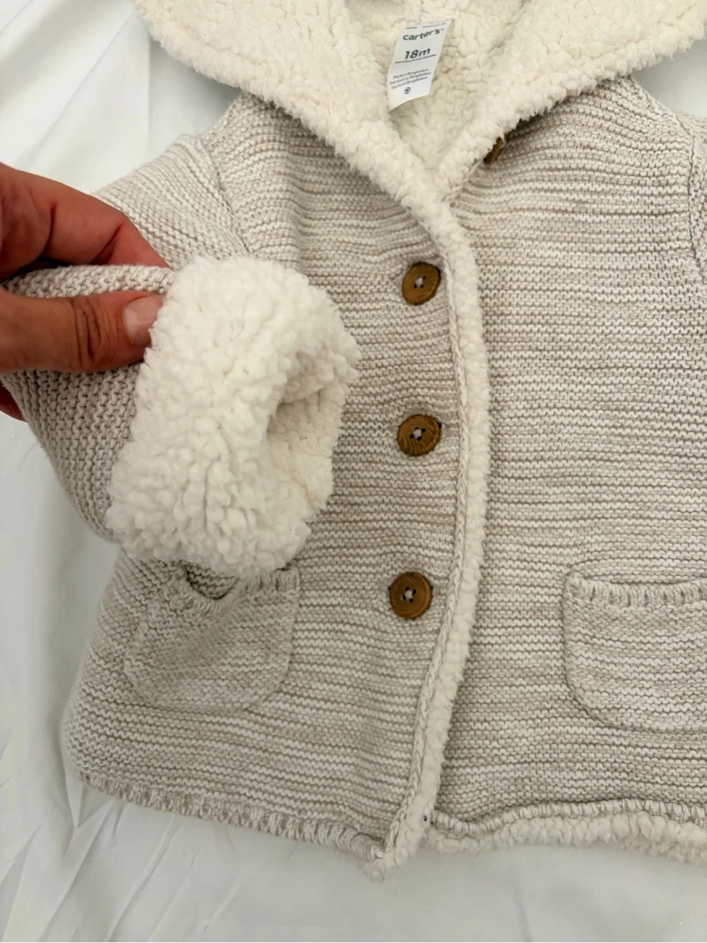 Carter's Cream Sherpa-Lined Knit Sweater